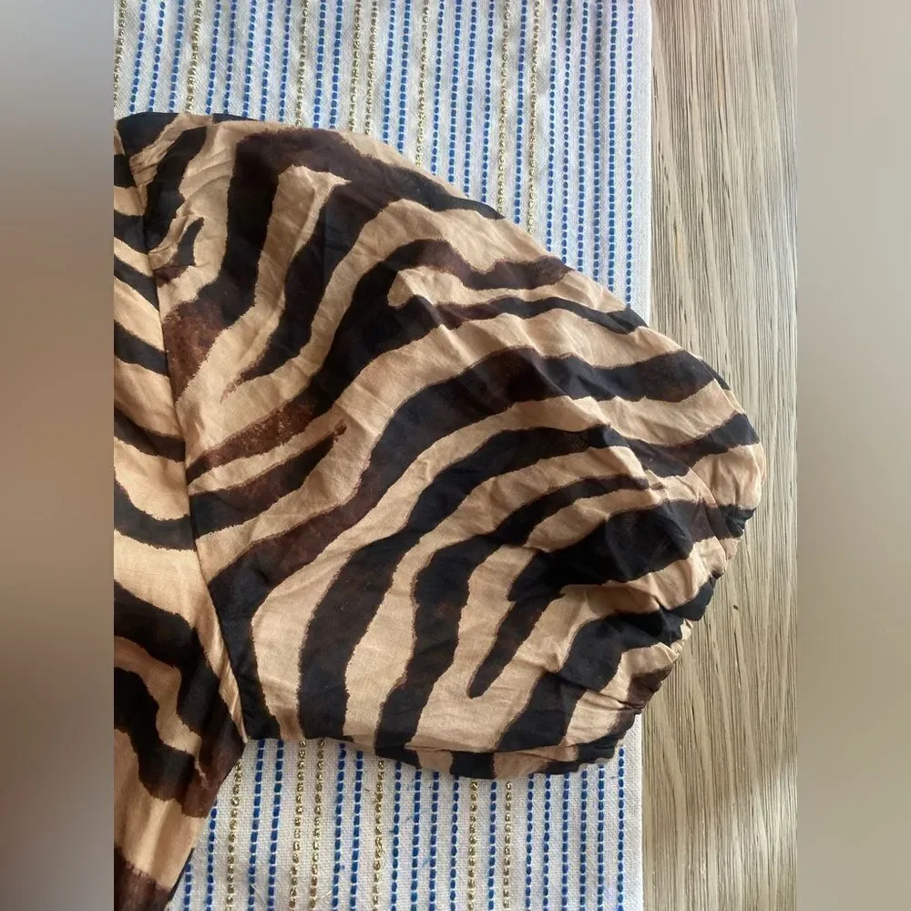 J. Crew Midi  Dress Women's Zebra Print Smocked Waist Short Sleeve Sz Small  NWT